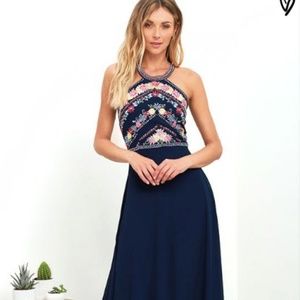 ALL MY LIFE NAVY BLUE EMBROIDERED MAXI DRESS